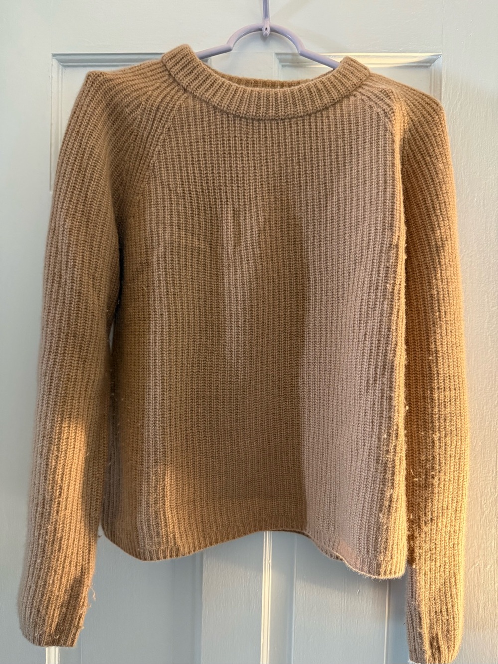 Quince Camel Ribbed Crewneck Sweater